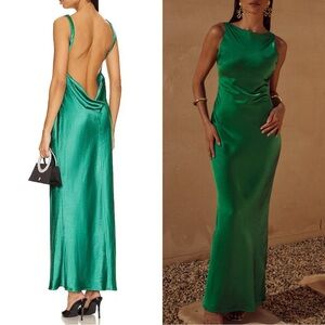 Runaway the Label Maxi Dress Green Satin Samsara Wedding Guest size S